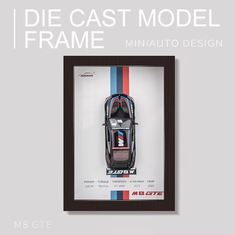 1:32 Photo Frame Version Alloy Metal Sports Car Model Simulation 3D Racing Car Hanging Painting Collection Kids Gifts Decoration